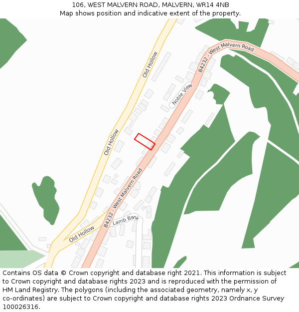 106, WEST MALVERN ROAD, MALVERN, WR14 4NB: Location map and indicative extent of plot