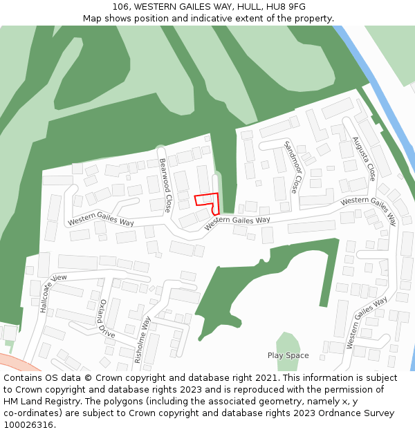 106, WESTERN GAILES WAY, HULL, HU8 9FG: Location map and indicative extent of plot