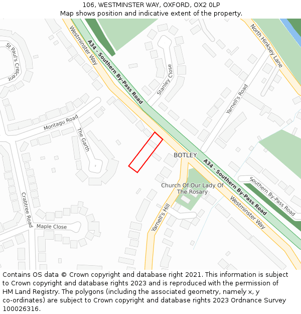 106, WESTMINSTER WAY, OXFORD, OX2 0LP: Location map and indicative extent of plot