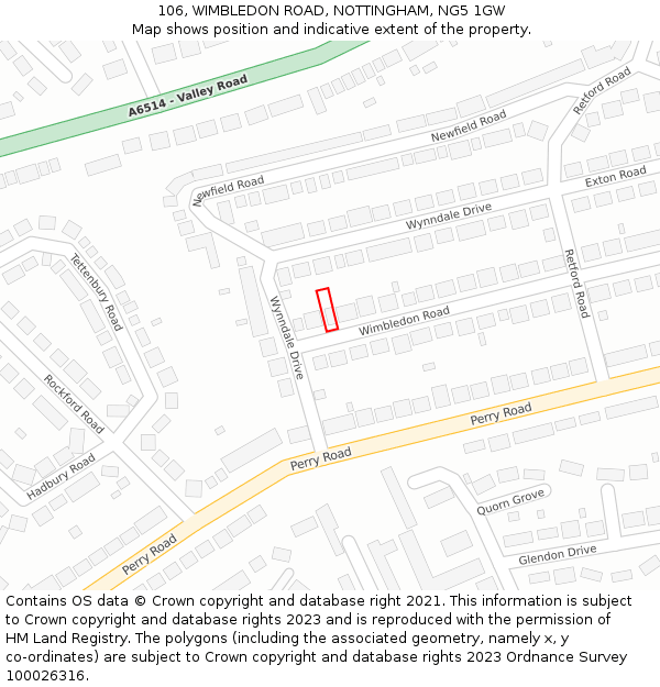 106, WIMBLEDON ROAD, NOTTINGHAM, NG5 1GW: Location map and indicative extent of plot