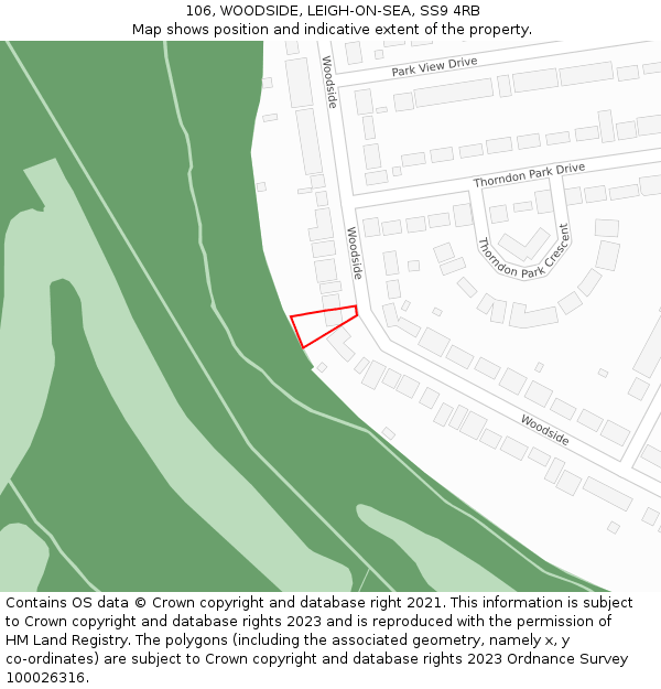 106, WOODSIDE, LEIGH-ON-SEA, SS9 4RB: Location map and indicative extent of plot