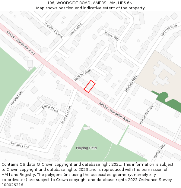 106, WOODSIDE ROAD, AMERSHAM, HP6 6NL: Location map and indicative extent of plot