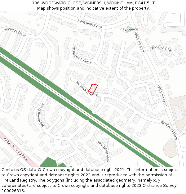 106, WOODWARD CLOSE, WINNERSH, WOKINGHAM, RG41 5UT: Location map and indicative extent of plot