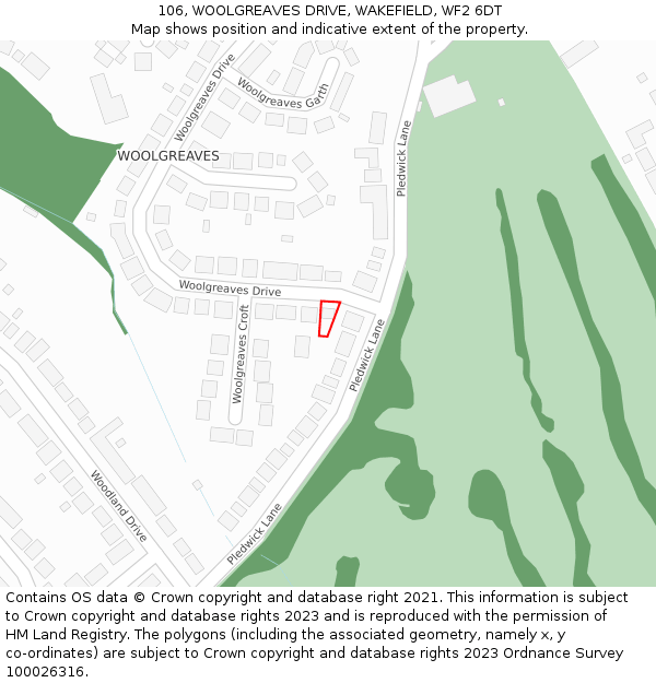 106, WOOLGREAVES DRIVE, WAKEFIELD, WF2 6DT: Location map and indicative extent of plot