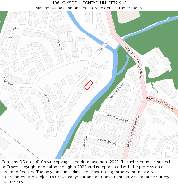 106, YNYSDDU, PONTYCLUN, CF72 9UE: Location map and indicative extent of plot