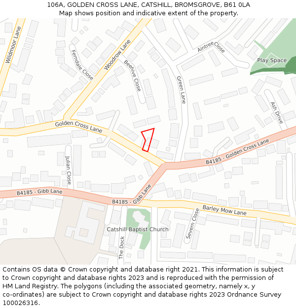 106A, GOLDEN CROSS LANE, CATSHILL, BROMSGROVE, B61 0LA: Location map and indicative extent of plot