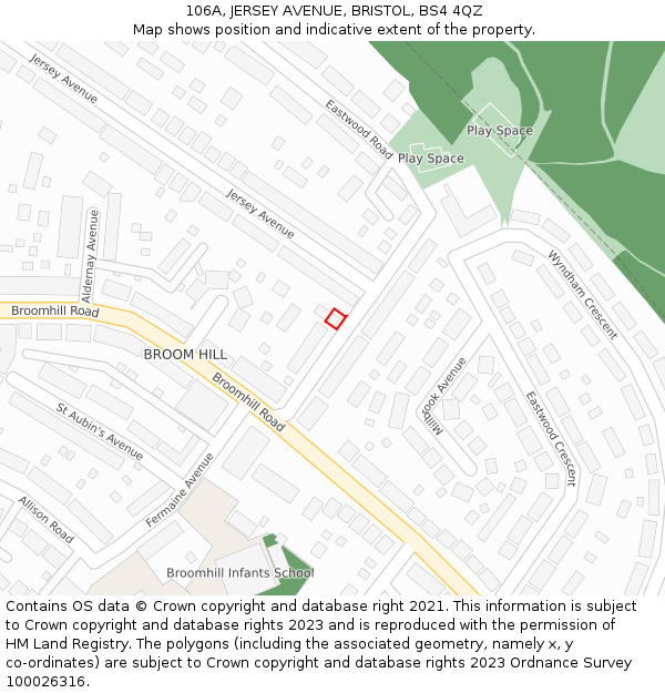 106A, JERSEY AVENUE, BRISTOL, BS4 4QZ: Location map and indicative extent of plot