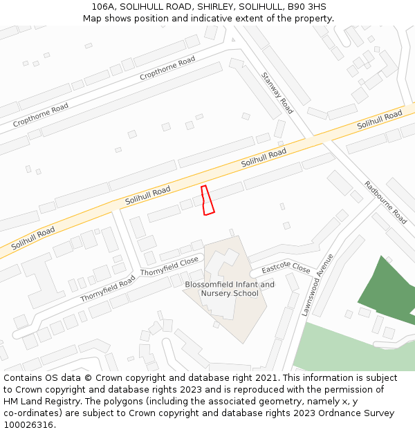 106A, SOLIHULL ROAD, SHIRLEY, SOLIHULL, B90 3HS: Location map and indicative extent of plot