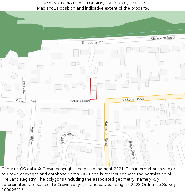 106A, VICTORIA ROAD, FORMBY, LIVERPOOL, L37 1LP: Location map and indicative extent of plot