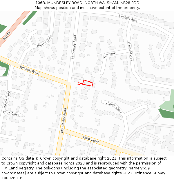 106B, MUNDESLEY ROAD, NORTH WALSHAM, NR28 0DD: Location map and indicative extent of plot