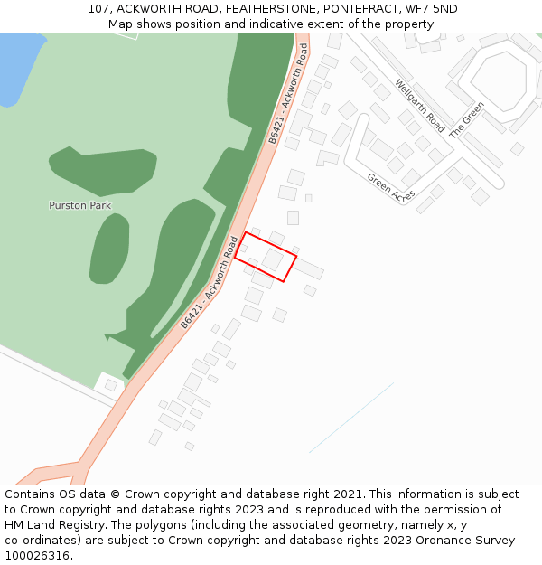 107, ACKWORTH ROAD, FEATHERSTONE, PONTEFRACT, WF7 5ND: Location map and indicative extent of plot