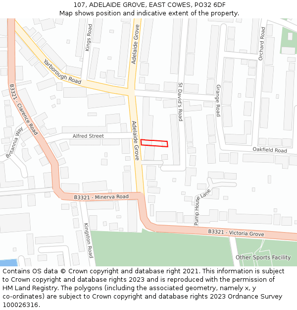 107, ADELAIDE GROVE, EAST COWES, PO32 6DF: Location map and indicative extent of plot