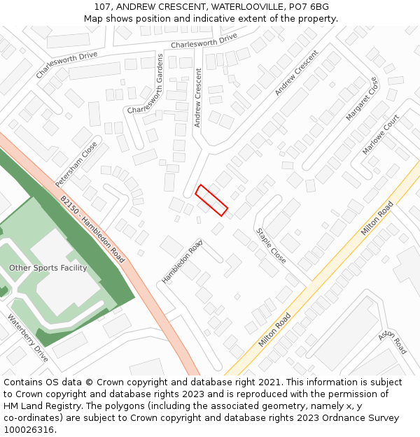 107, ANDREW CRESCENT, WATERLOOVILLE, PO7 6BG: Location map and indicative extent of plot