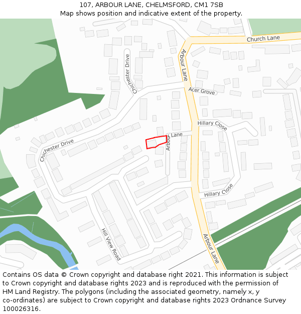 107, ARBOUR LANE, CHELMSFORD, CM1 7SB: Location map and indicative extent of plot