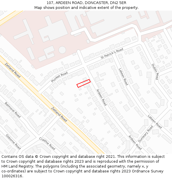 107, ARDEEN ROAD, DONCASTER, DN2 5ER: Location map and indicative extent of plot