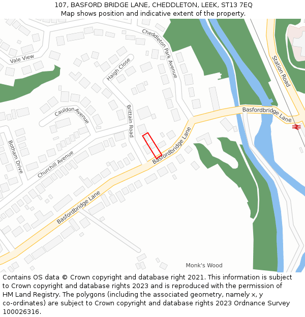 107, BASFORD BRIDGE LANE, CHEDDLETON, LEEK, ST13 7EQ: Location map and indicative extent of plot