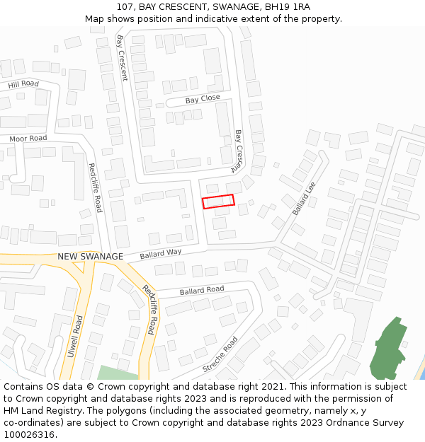 107, BAY CRESCENT, SWANAGE, BH19 1RA: Location map and indicative extent of plot