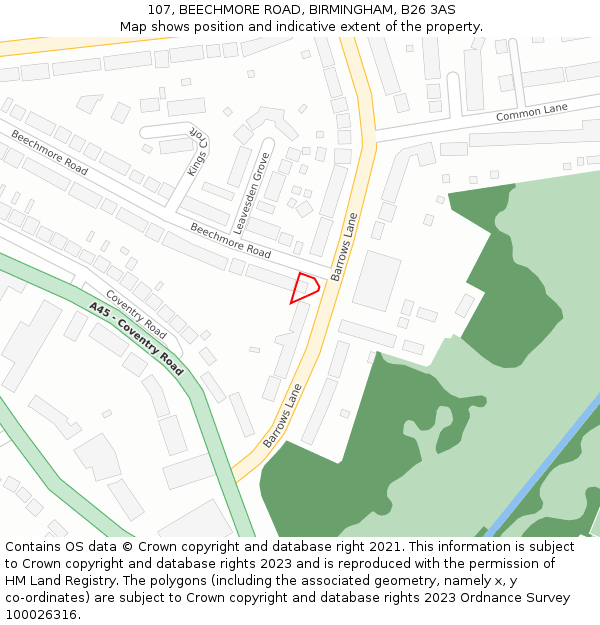 107, BEECHMORE ROAD, BIRMINGHAM, B26 3AS: Location map and indicative extent of plot