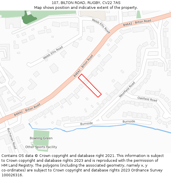 107, BILTON ROAD, RUGBY, CV22 7AS: Location map and indicative extent of plot