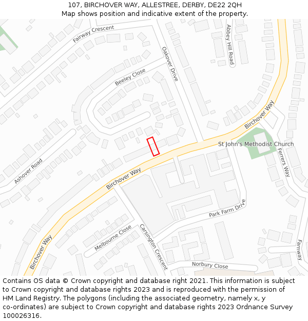 107, BIRCHOVER WAY, ALLESTREE, DERBY, DE22 2QH: Location map and indicative extent of plot