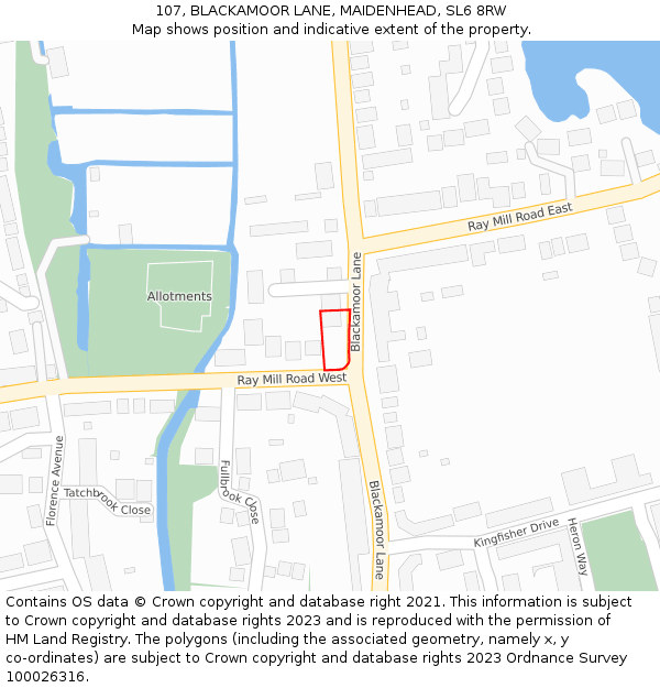 107, BLACKAMOOR LANE, MAIDENHEAD, SL6 8RW: Location map and indicative extent of plot