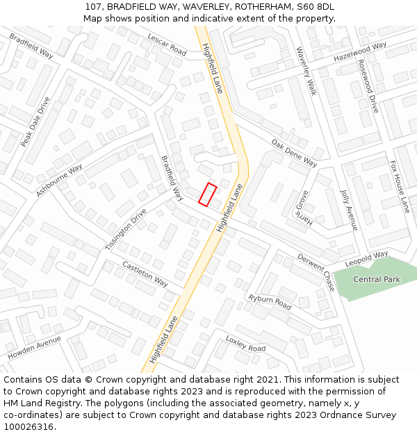 107, BRADFIELD WAY, WAVERLEY, ROTHERHAM, S60 8DL: Location map and indicative extent of plot