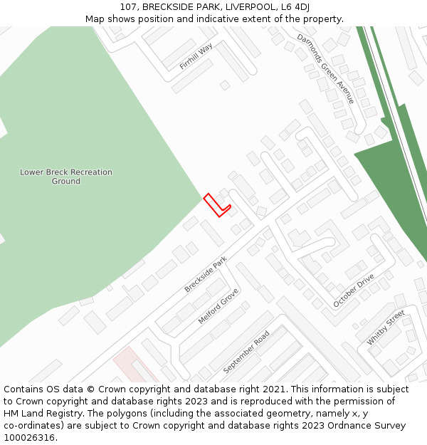 107, BRECKSIDE PARK, LIVERPOOL, L6 4DJ: Location map and indicative extent of plot