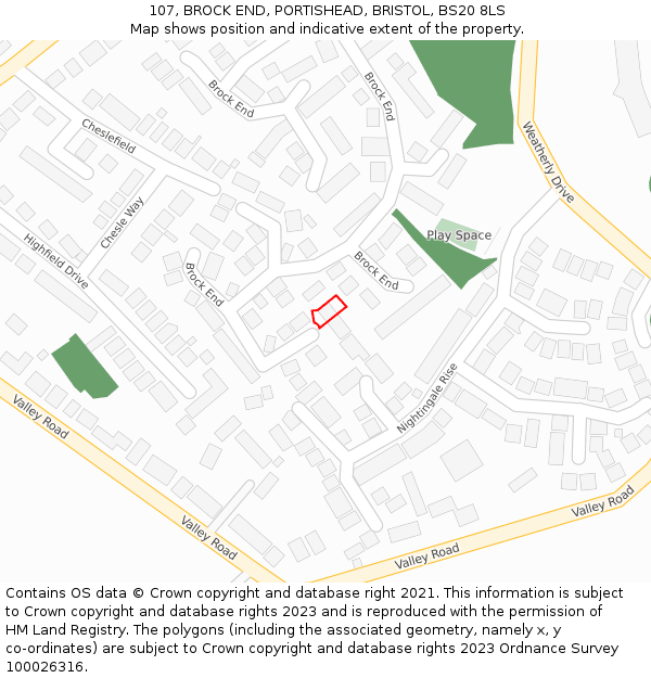 107, BROCK END, PORTISHEAD, BRISTOL, BS20 8LS: Location map and indicative extent of plot