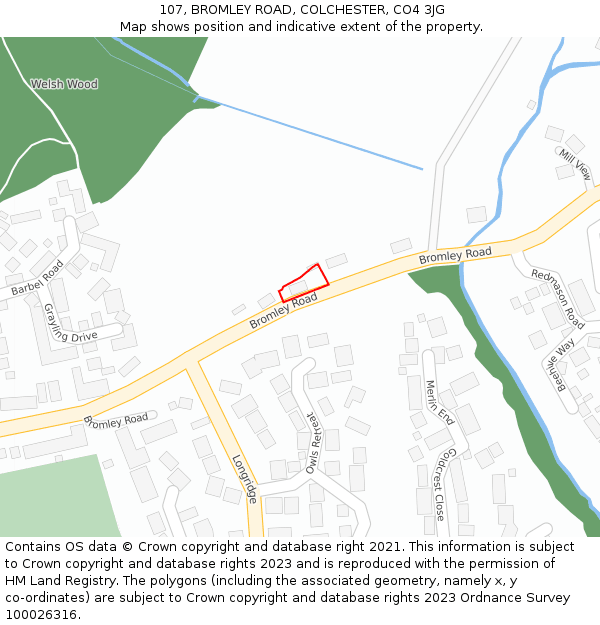 107, BROMLEY ROAD, COLCHESTER, CO4 3JG: Location map and indicative extent of plot