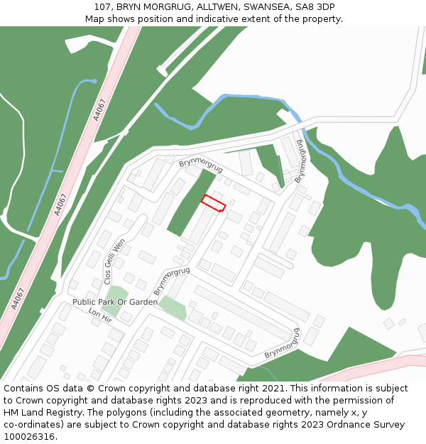 107, BRYN MORGRUG, ALLTWEN, SWANSEA, SA8 3DP: Location map and indicative extent of plot
