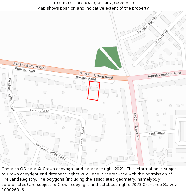 107, BURFORD ROAD, WITNEY, OX28 6ED: Location map and indicative extent of plot