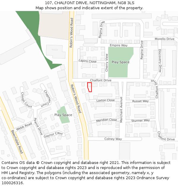 107, CHALFONT DRIVE, NOTTINGHAM, NG8 3LS: Location map and indicative extent of plot