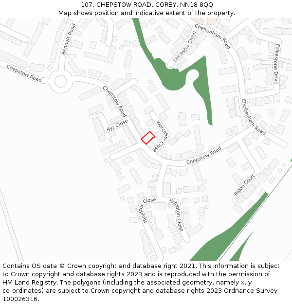 107, CHEPSTOW ROAD, CORBY, NN18 8QQ: Location map and indicative extent of plot