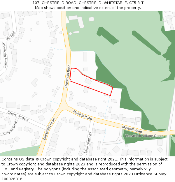 107, CHESTFIELD ROAD, CHESTFIELD, WHITSTABLE, CT5 3LT: Location map and indicative extent of plot