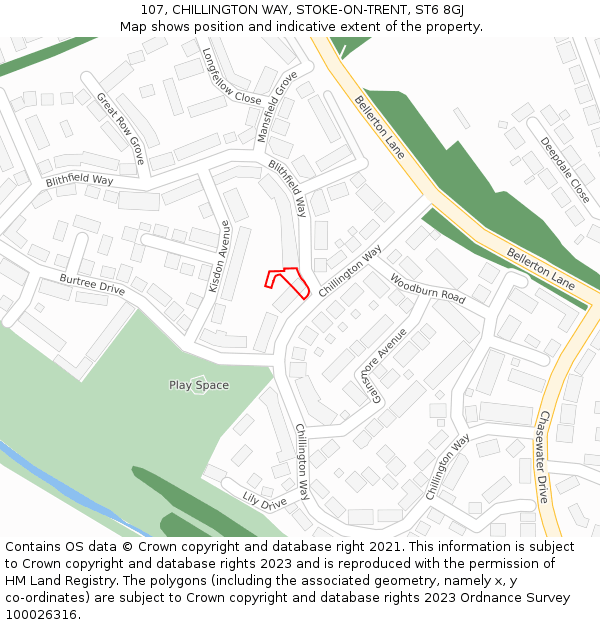 107, CHILLINGTON WAY, STOKE-ON-TRENT, ST6 8GJ: Location map and indicative extent of plot