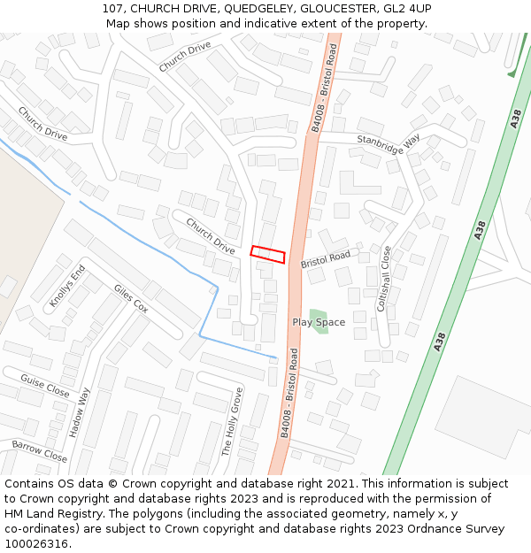 107, CHURCH DRIVE, QUEDGELEY, GLOUCESTER, GL2 4UP: Location map and indicative extent of plot