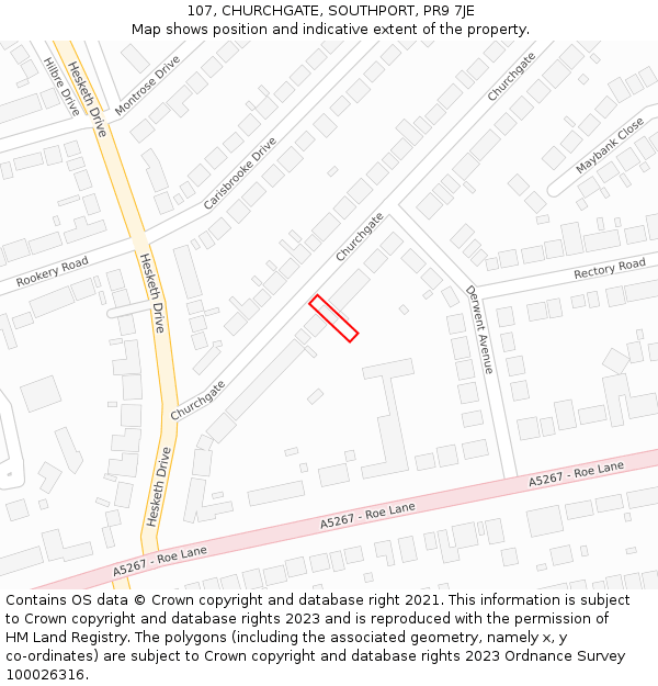 107, CHURCHGATE, SOUTHPORT, PR9 7JE: Location map and indicative extent of plot