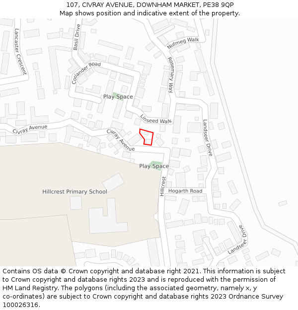 107, CIVRAY AVENUE, DOWNHAM MARKET, PE38 9QP: Location map and indicative extent of plot