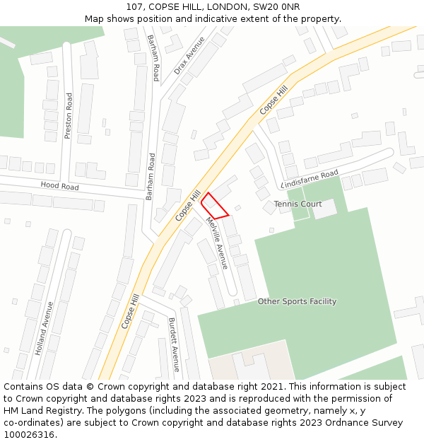 107, COPSE HILL, LONDON, SW20 0NR: Location map and indicative extent of plot