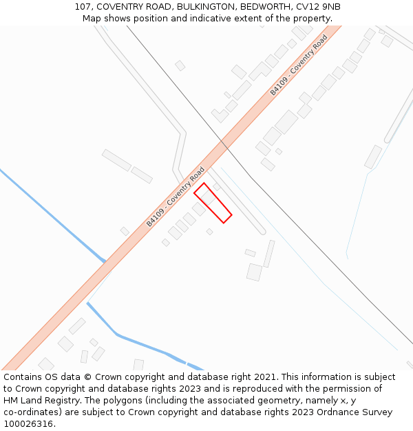 107, COVENTRY ROAD, BULKINGTON, BEDWORTH, CV12 9NB: Location map and indicative extent of plot