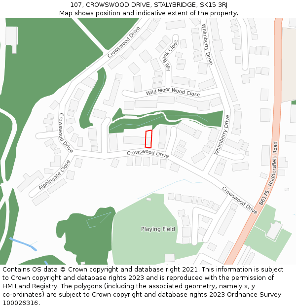 107, CROWSWOOD DRIVE, STALYBRIDGE, SK15 3RJ: Location map and indicative extent of plot