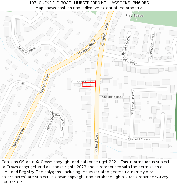 107, CUCKFIELD ROAD, HURSTPIERPOINT, HASSOCKS, BN6 9RS: Location map and indicative extent of plot