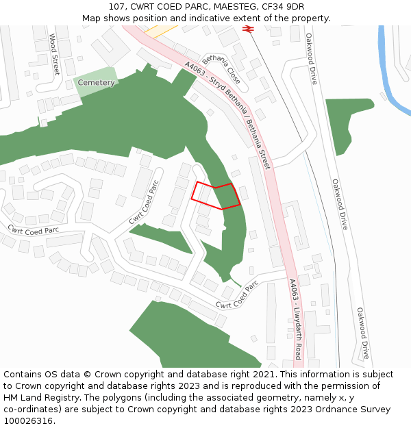 107, CWRT COED PARC, MAESTEG, CF34 9DR: Location map and indicative extent of plot