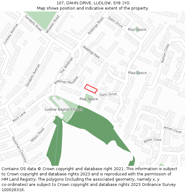 107, DAHN DRIVE, LUDLOW, SY8 1YG: Location map and indicative extent of plot
