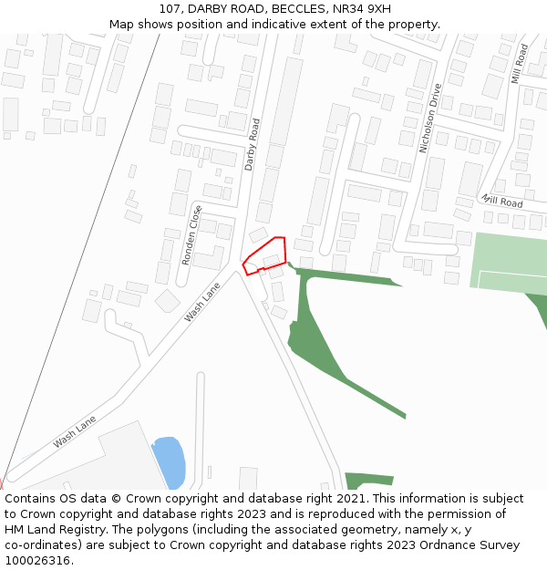 107, DARBY ROAD, BECCLES, NR34 9XH: Location map and indicative extent of plot