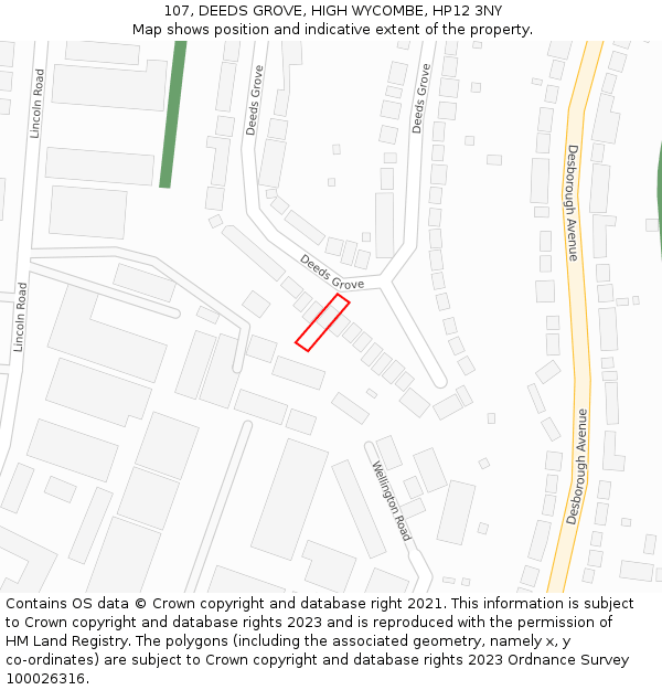 107, DEEDS GROVE, HIGH WYCOMBE, HP12 3NY: Location map and indicative extent of plot