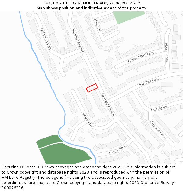 107, EASTFIELD AVENUE, HAXBY, YORK, YO32 2EY: Location map and indicative extent of plot