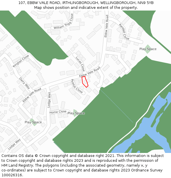 107, EBBW VALE ROAD, IRTHLINGBOROUGH, WELLINGBOROUGH, NN9 5YB: Location map and indicative extent of plot