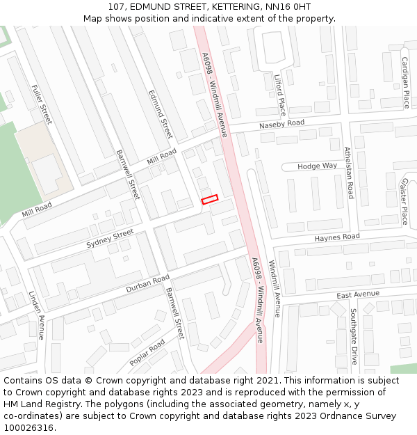 107, EDMUND STREET, KETTERING, NN16 0HT: Location map and indicative extent of plot