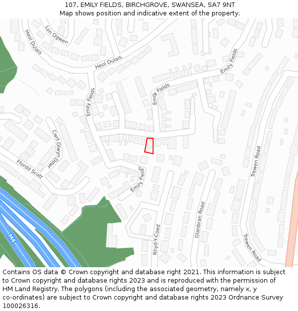 107, EMILY FIELDS, BIRCHGROVE, SWANSEA, SA7 9NT: Location map and indicative extent of plot